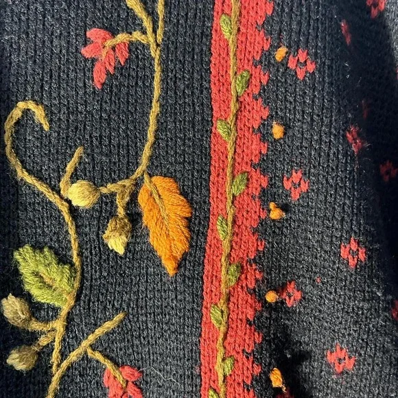 Vintage fall autumn leaf cardigan sweater Crystal Kobe medium black - Picture 6 of 8